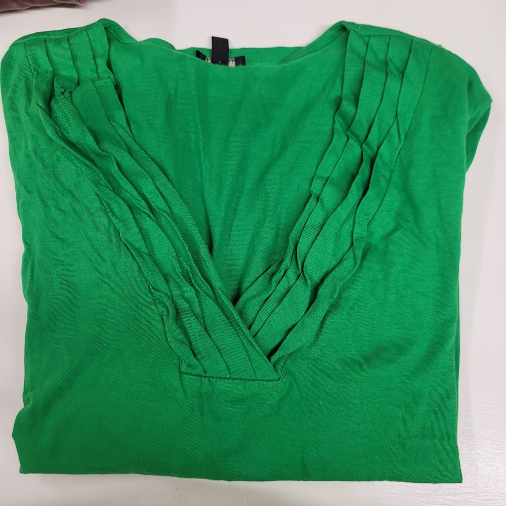 Talbots Woman Green‎ V-Neck Pleated Top Blouse 1X Career Casual